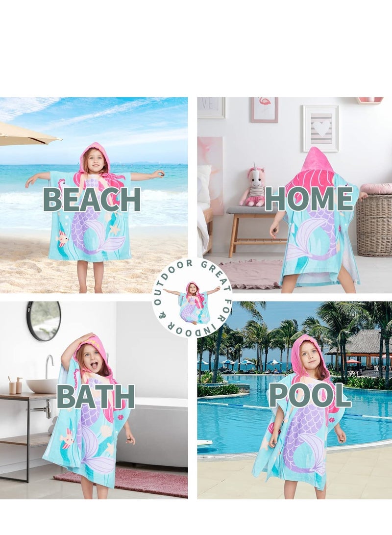 Hooded Towel for Babys Toddlers, Boys Girls 12M to 5 Years, 48x24 inch Cotton Wrap, Super Soft Absorbent Cotton, MultiUse for Kids Bath Pool Beach Swim Bathroom Child Cover, Mermaid Purple - Image 5